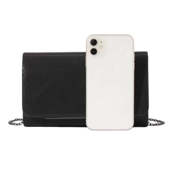 Clutch Evening Bag Black Gunmetal Chain Wallet Shoulder Crossbody - Picture 4 of 9